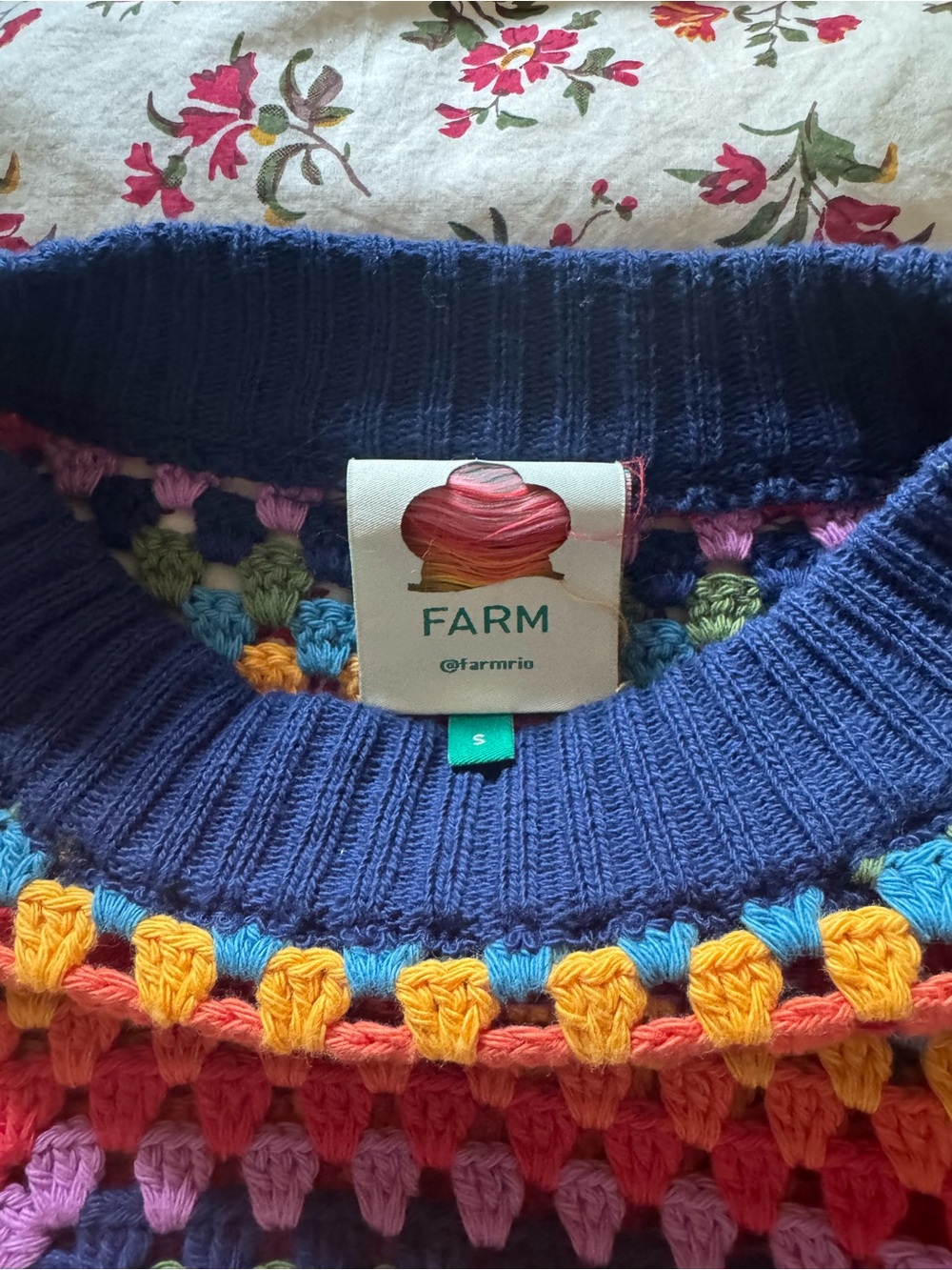 FARM Rio Rainbow Crochet Crop Sweater - Picture 2 of 4